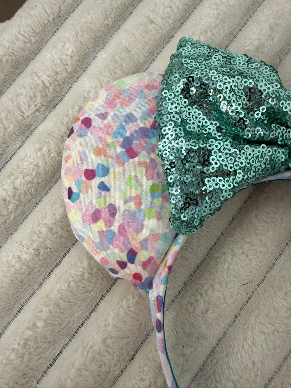 Handmade Sparkling Teal Sequin Bow Ear Headband for Kids